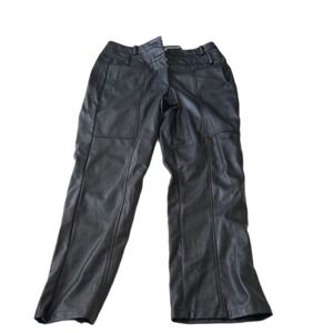 PrettyLittleThing Black Faux Leather Cargo Pants High Waisted Straight Leg NWT